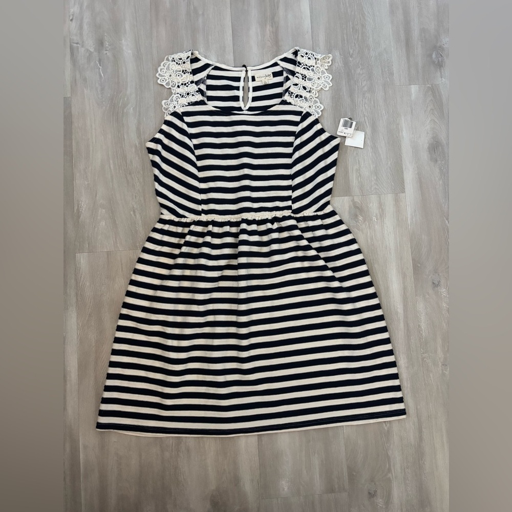 Maison Jules Navy and Cream Striped Dress NWT size large